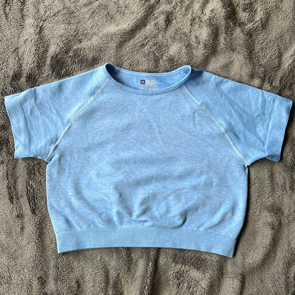 Baby blue crop top.